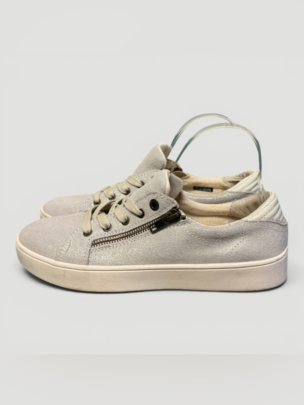 Revitalign - Wrigley Orthotic Suede easy-on side zipper Sneaker - Oatmeal Sz 9D